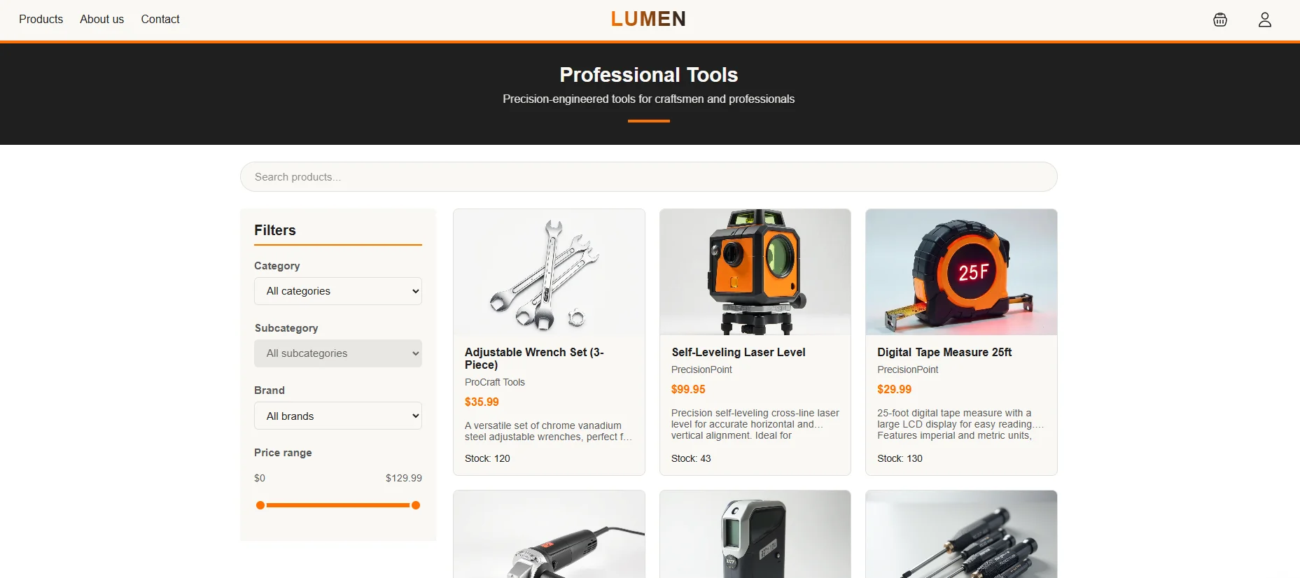 Preview de Lumen Tools – E-commerce personalizado